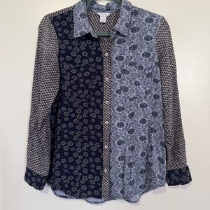 Intro. Women's Multi Pattern Button Down Shirt, Size S
